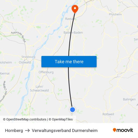 Hornberg to Verwaltungsverband Durmersheim map