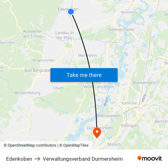 Edenkoben to Verwaltungsverband Durmersheim map