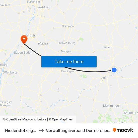 Niederstotzingen to Verwaltungsverband Durmersheim map