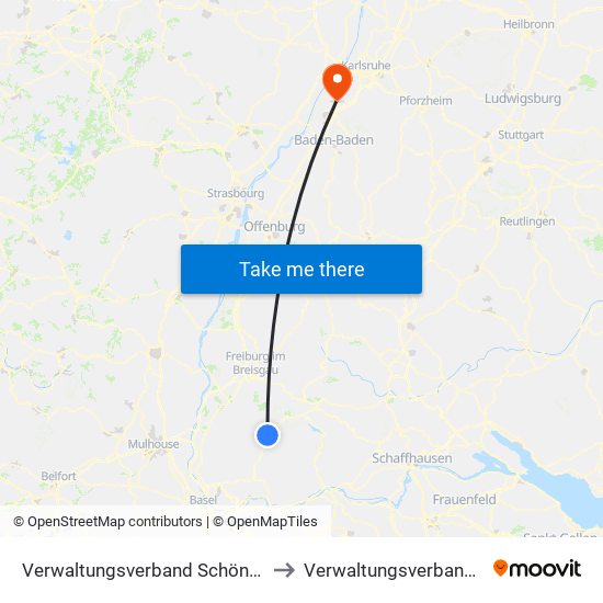 Verwaltungsverband Schönau Im Schwarzwald to Verwaltungsverband Durmersheim map