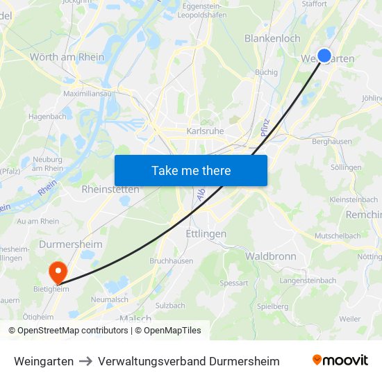 Weingarten to Verwaltungsverband Durmersheim map