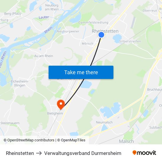 Rheinstetten to Verwaltungsverband Durmersheim map