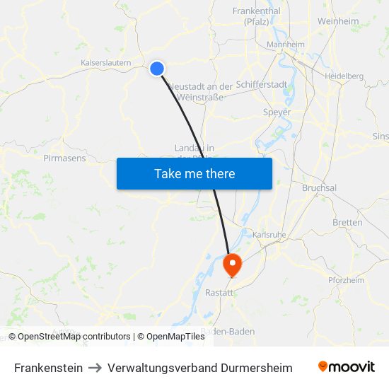 Frankenstein to Verwaltungsverband Durmersheim map