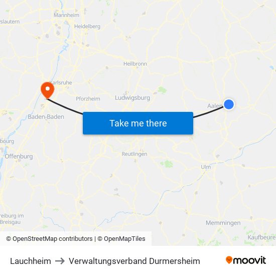 Lauchheim to Verwaltungsverband Durmersheim map