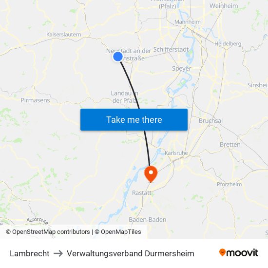 Lambrecht to Verwaltungsverband Durmersheim map