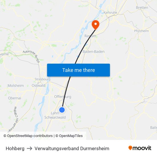 Hohberg to Verwaltungsverband Durmersheim map