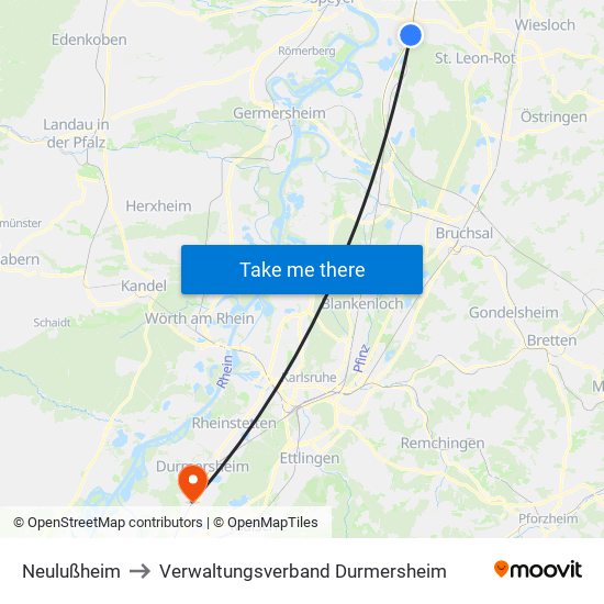 Neulußheim to Verwaltungsverband Durmersheim map