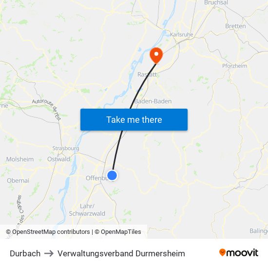 Durbach to Verwaltungsverband Durmersheim map