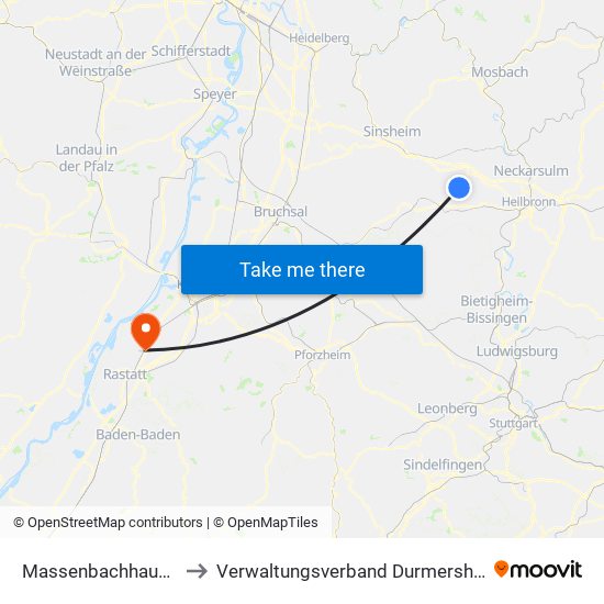 Massenbachhausen to Verwaltungsverband Durmersheim map