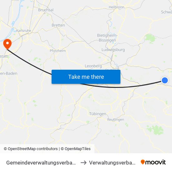 Gemeindeverwaltungsverband Östlicher Schurwald to Verwaltungsverband Durmersheim map