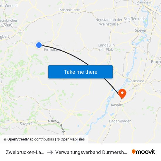 Zweibrücken-Land to Verwaltungsverband Durmersheim map