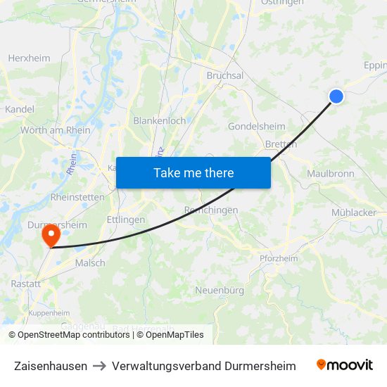Zaisenhausen to Verwaltungsverband Durmersheim map