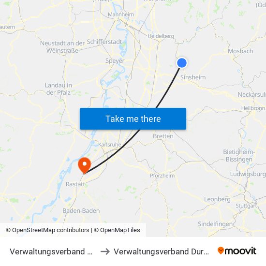 Verwaltungsverband Elsenztal to Verwaltungsverband Durmersheim map