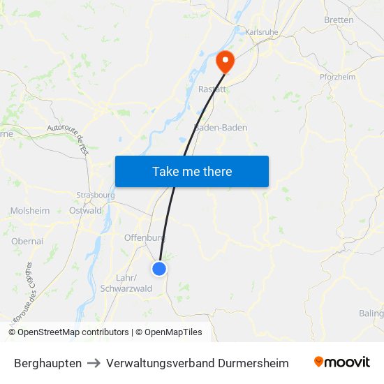 Berghaupten to Verwaltungsverband Durmersheim map