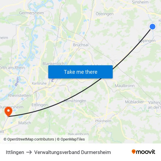 Ittlingen to Verwaltungsverband Durmersheim map