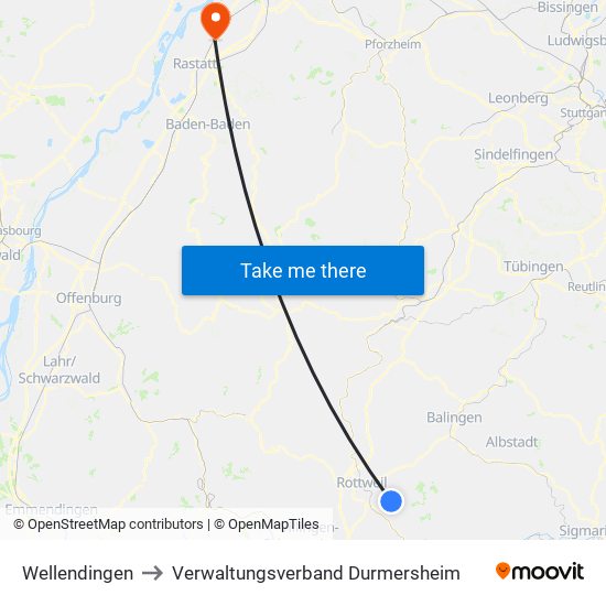 Wellendingen to Verwaltungsverband Durmersheim map