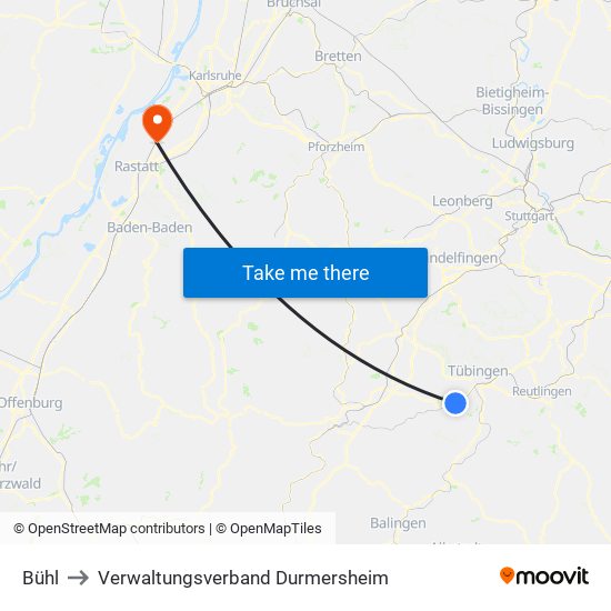 Bühl to Verwaltungsverband Durmersheim map