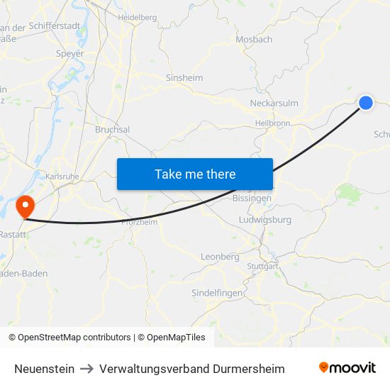 Neuenstein to Verwaltungsverband Durmersheim map