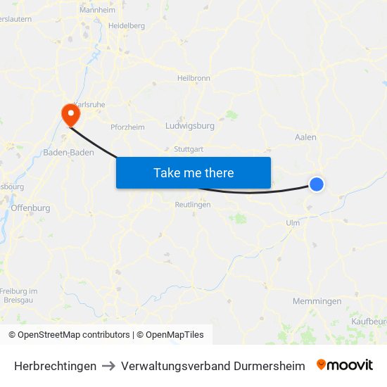 Herbrechtingen to Verwaltungsverband Durmersheim map