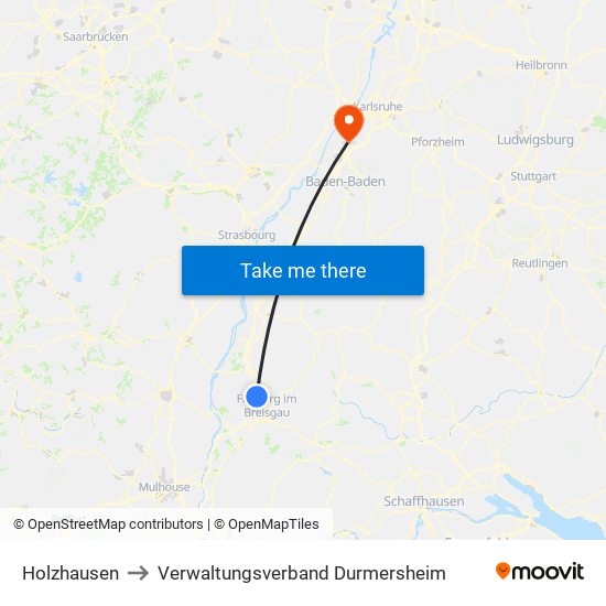 Holzhausen to Verwaltungsverband Durmersheim map