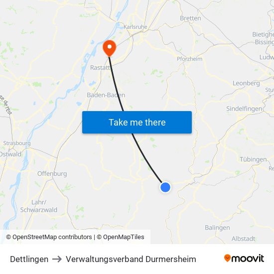 Dettlingen to Verwaltungsverband Durmersheim map