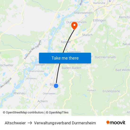 Altschweier to Verwaltungsverband Durmersheim map