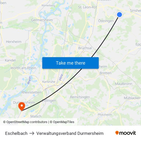 Eschelbach to Verwaltungsverband Durmersheim map