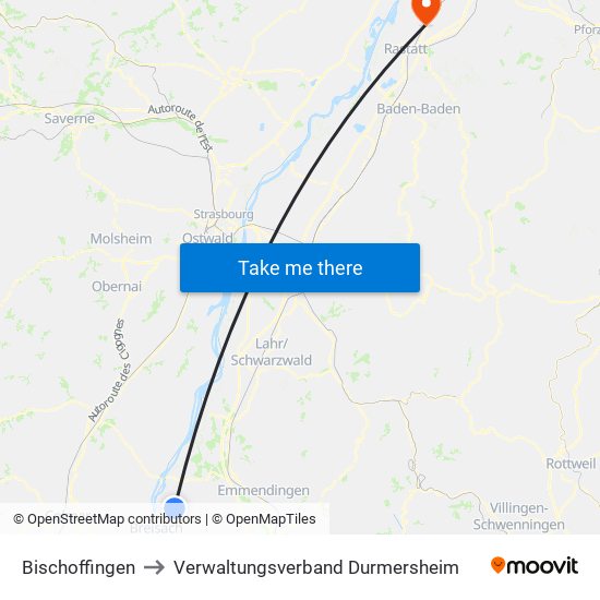 Bischoffingen to Verwaltungsverband Durmersheim map