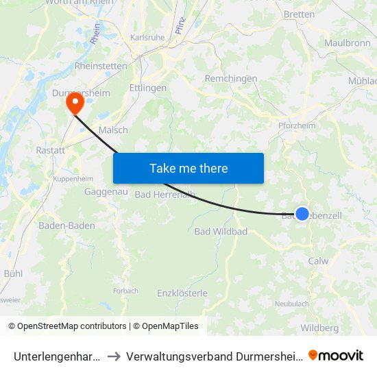 Unterlengenhardt to Verwaltungsverband Durmersheim map