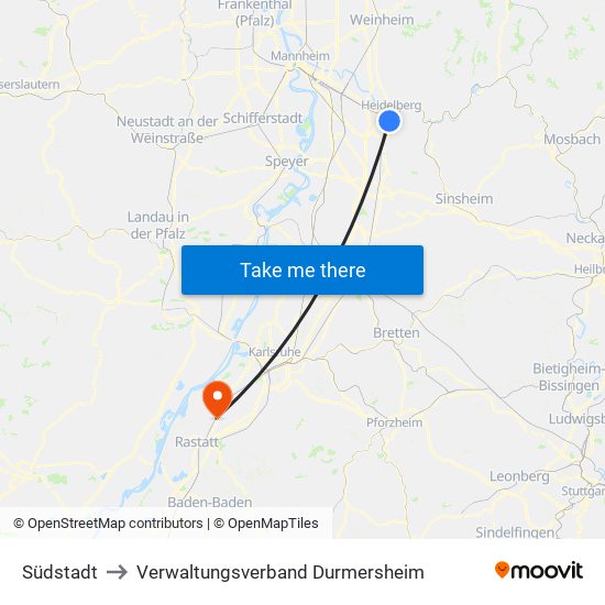 Südstadt to Verwaltungsverband Durmersheim map