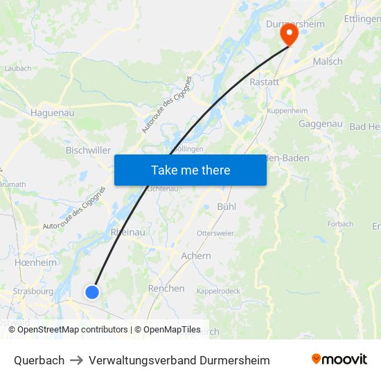 Querbach to Verwaltungsverband Durmersheim map