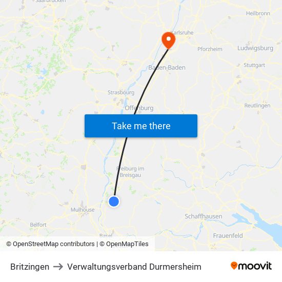 Britzingen to Verwaltungsverband Durmersheim map