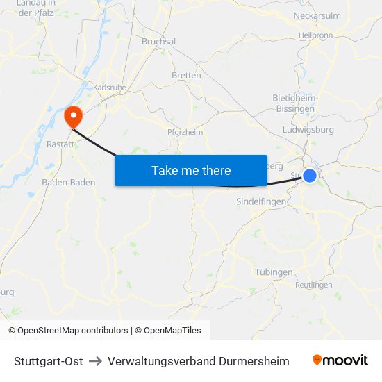 Stuttgart-Ost to Verwaltungsverband Durmersheim map