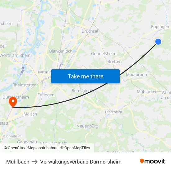 Mühlbach to Verwaltungsverband Durmersheim map