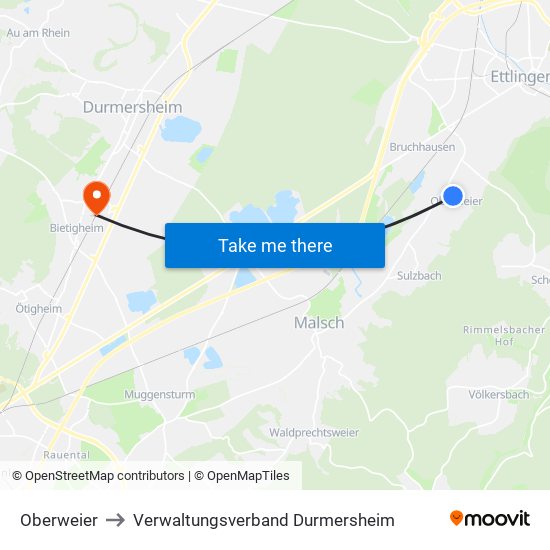 Oberweier to Verwaltungsverband Durmersheim map