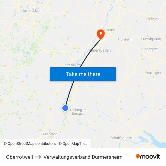 Oberrotweil to Verwaltungsverband Durmersheim map