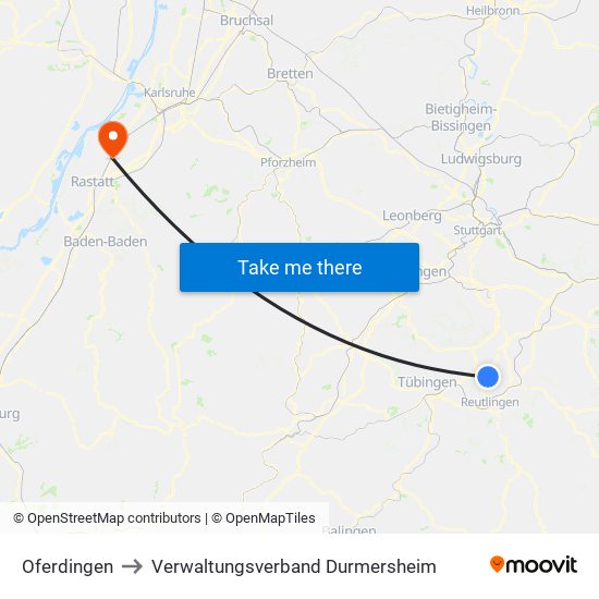 Oferdingen to Verwaltungsverband Durmersheim map