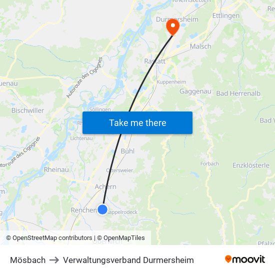 Mösbach to Verwaltungsverband Durmersheim map