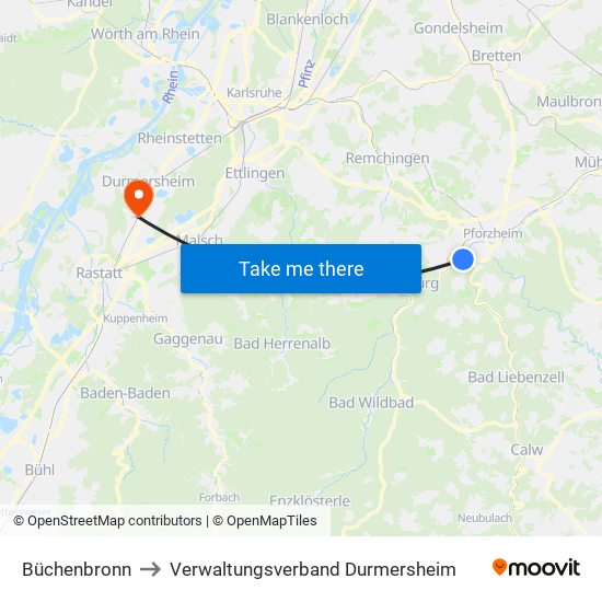 Büchenbronn to Verwaltungsverband Durmersheim map