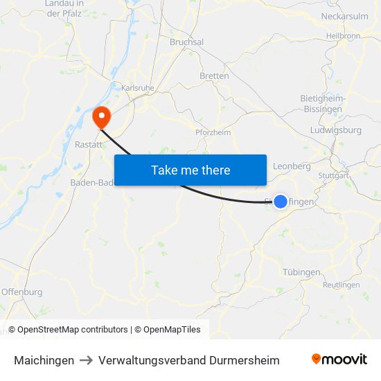 Maichingen to Verwaltungsverband Durmersheim map