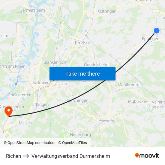 Richen to Verwaltungsverband Durmersheim map