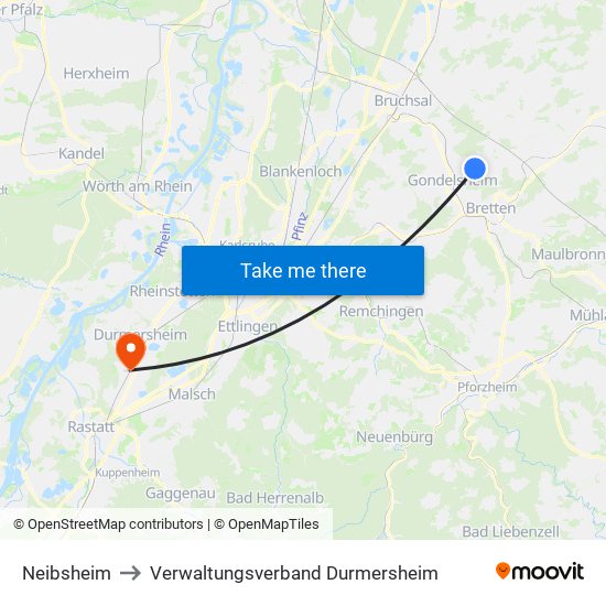 Neibsheim to Verwaltungsverband Durmersheim map