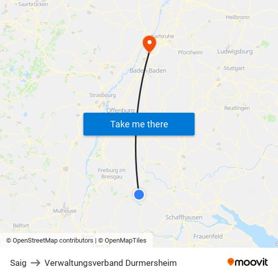 Saig to Verwaltungsverband Durmersheim map