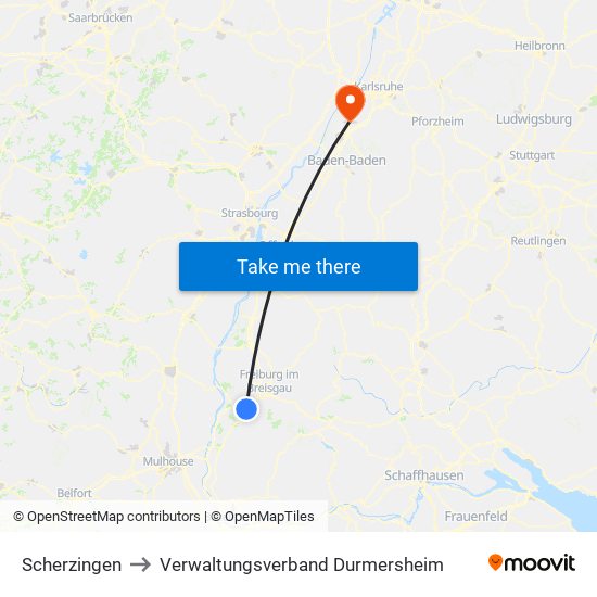 Scherzingen to Verwaltungsverband Durmersheim map