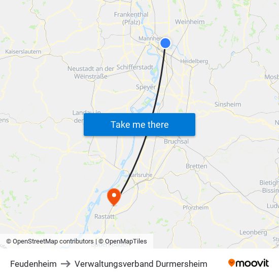 Feudenheim to Verwaltungsverband Durmersheim map