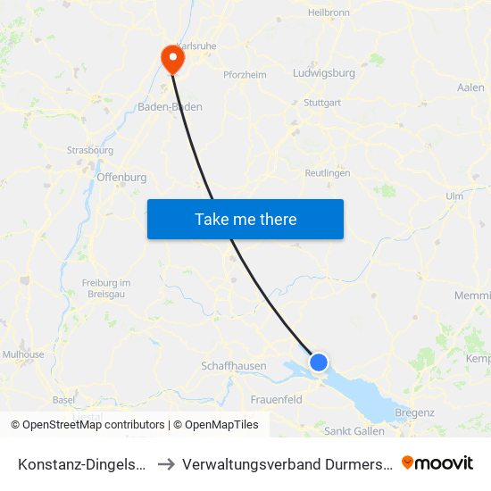 Konstanz-Dingelsdorf to Verwaltungsverband Durmersheim map