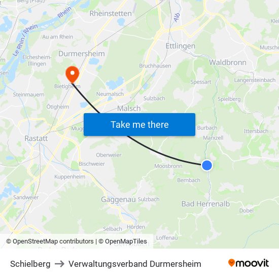 Schielberg to Verwaltungsverband Durmersheim map