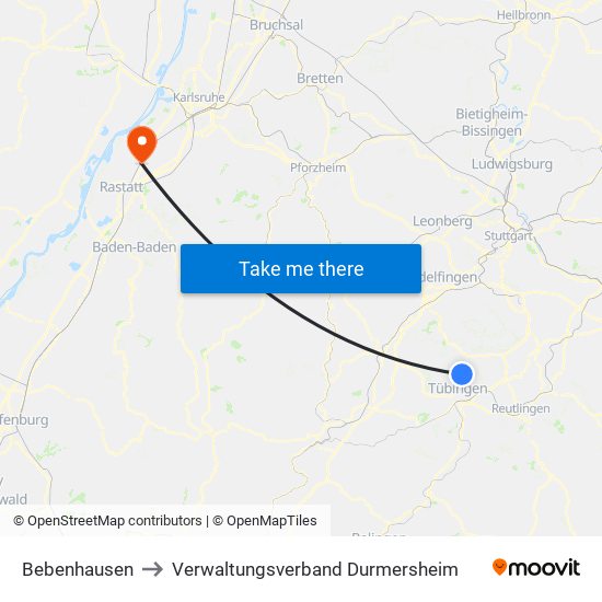 Bebenhausen to Verwaltungsverband Durmersheim map