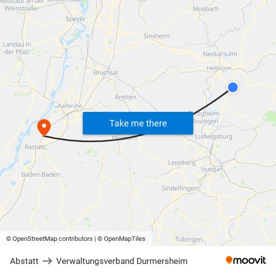 Abstatt to Verwaltungsverband Durmersheim map