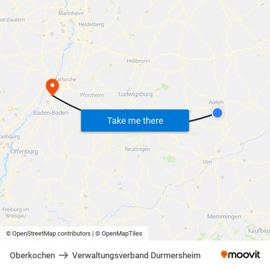 Oberkochen to Verwaltungsverband Durmersheim map